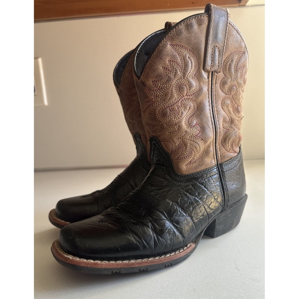 Dan Post Black Brown Leather Cowboy Western Boots DPC2944 Childs Size 1D Square - Picture 4 of 14